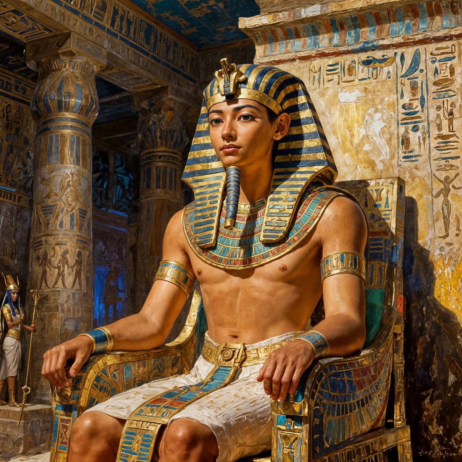 Hyper-Realistic Portrait of Tutankhamun in Egyptian Palace