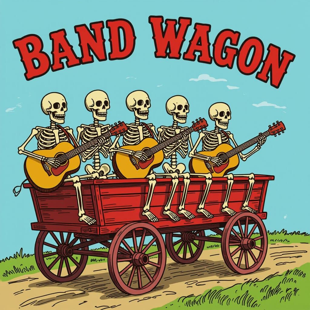 Skeletons on a Bandwagon Playing Guitars