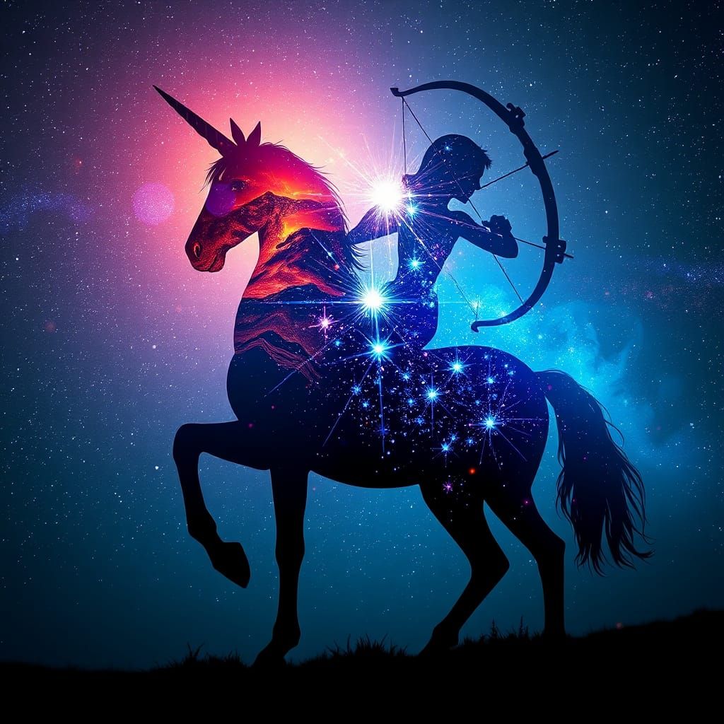 Chiron Centaur Silhouette with Sagittarius Archer
