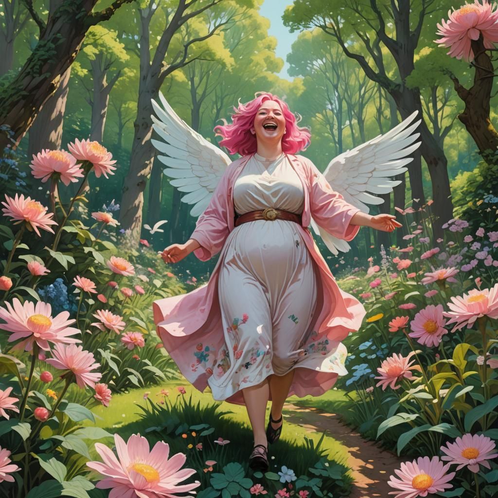 Woman and Angel in Fantasy Garden: Matte Painting