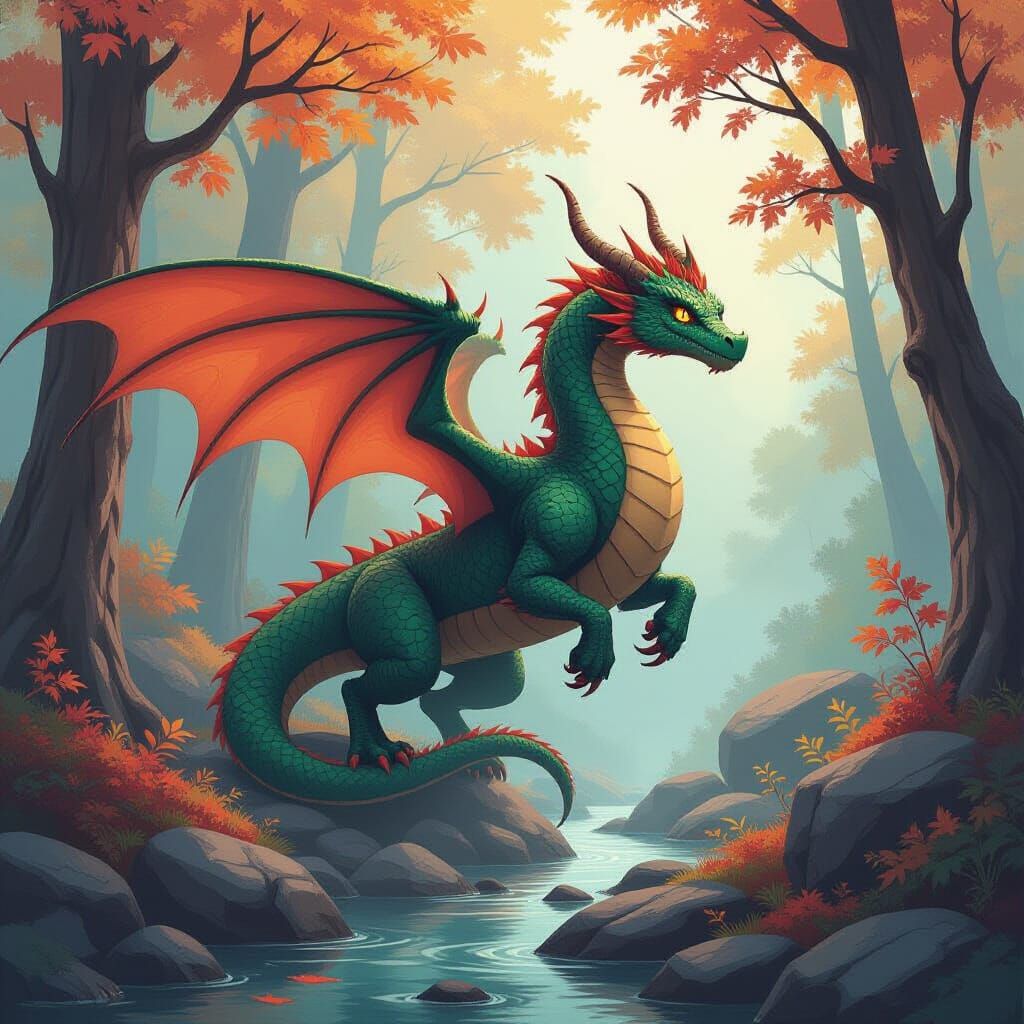 Vaporous Dragon Amidst Autumn Scenery