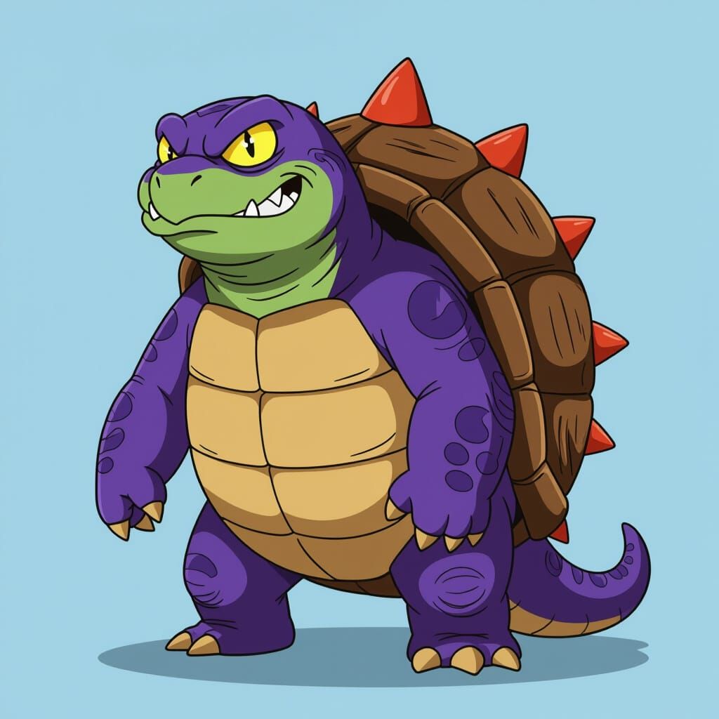 Evil Purple Tortle God of Illusions in Cartoon Style