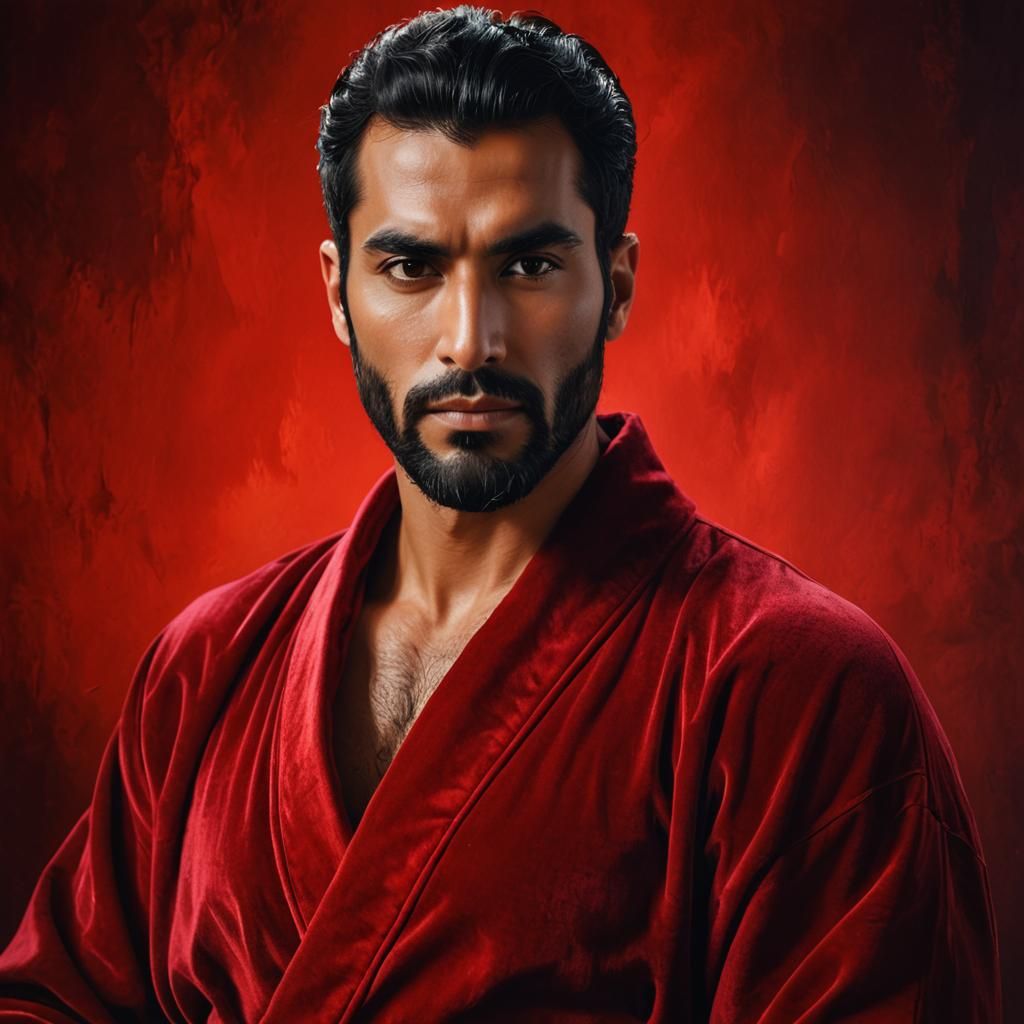 Contemplative Man in Red Robe: Digital Matte Painting