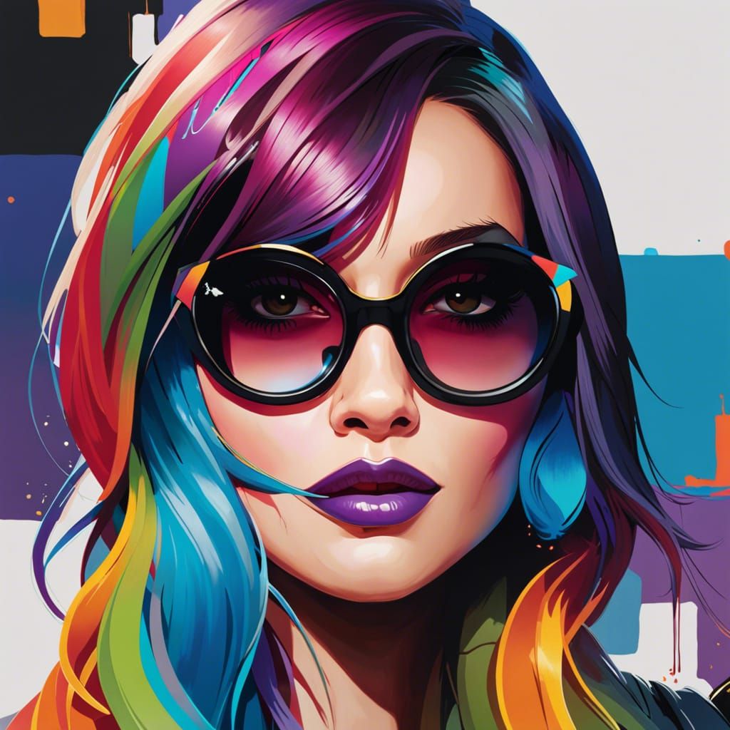 Woman with Graffiti Glasses: Hyperdetailed Portrait
