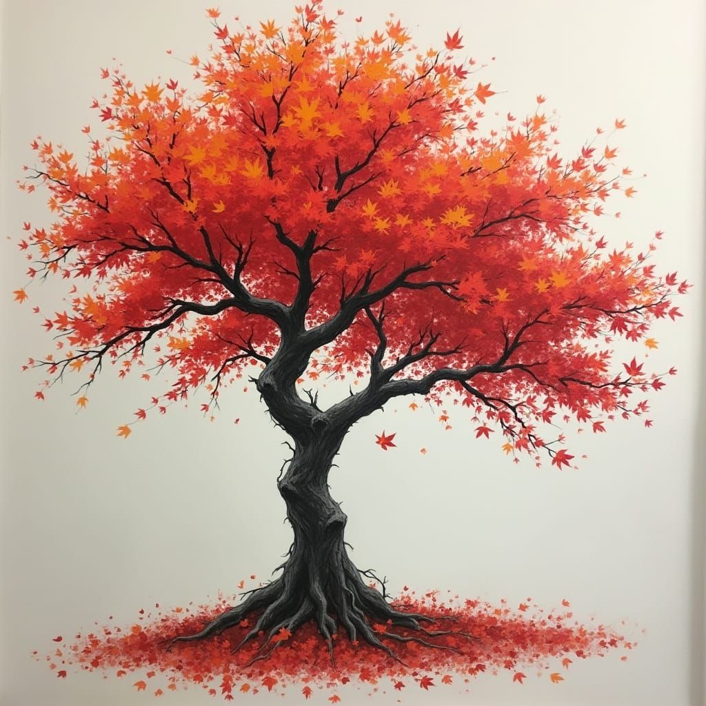 Japanese Maple Tree in Autumn Sidewalk Chalk Drawing