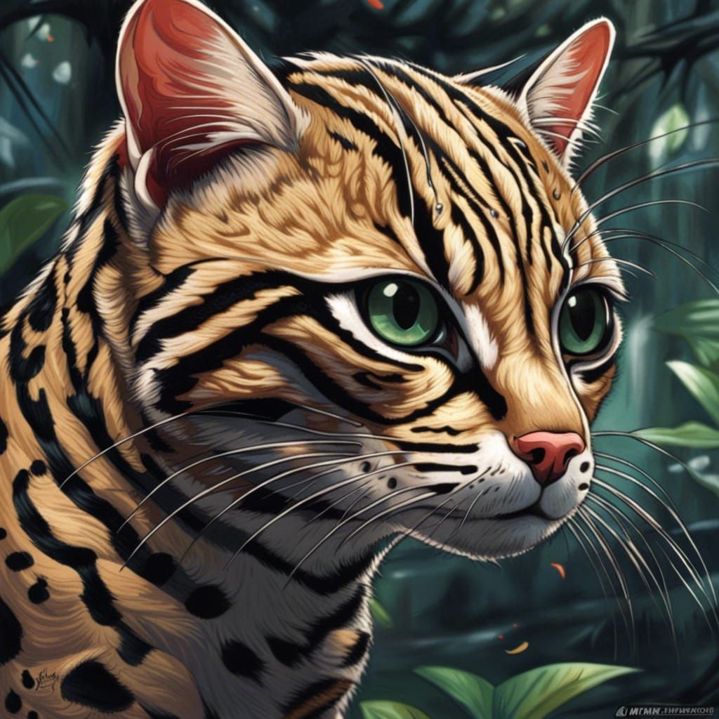 Hyperrealistic Ocelot Cat in Anime Manga Style