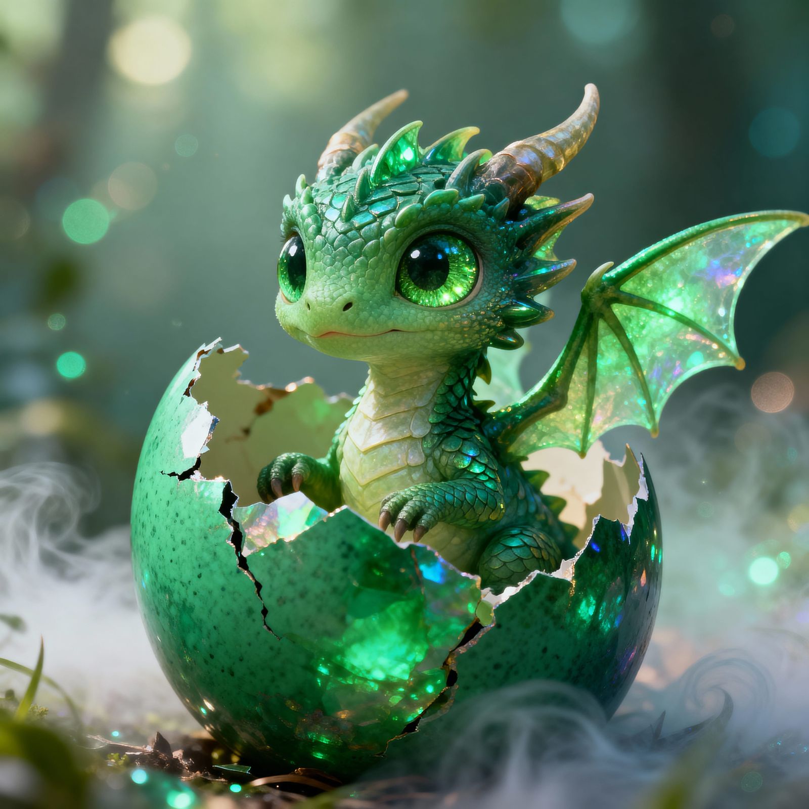 Emerald Dragon Hatchling Emerges in Whimsical Fairytale