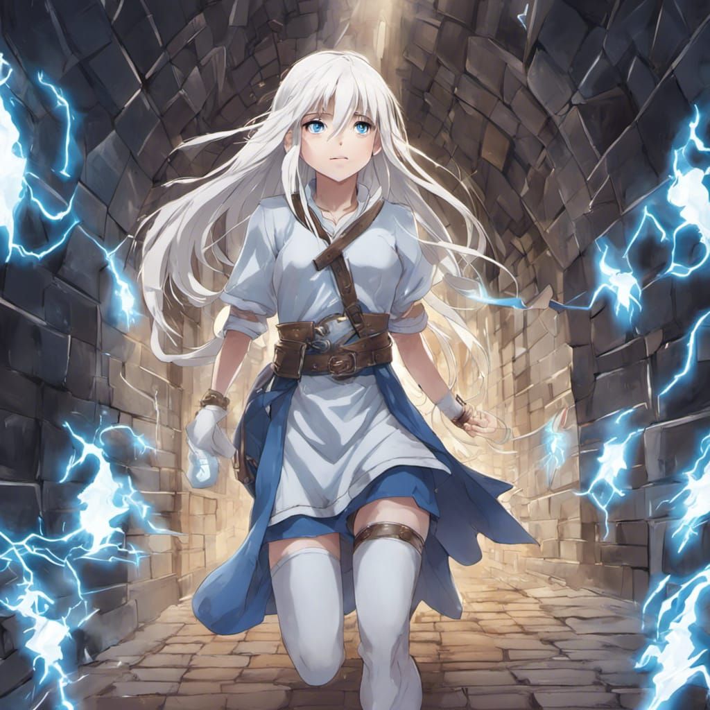 Girl Runs with Lightning in Anime Style