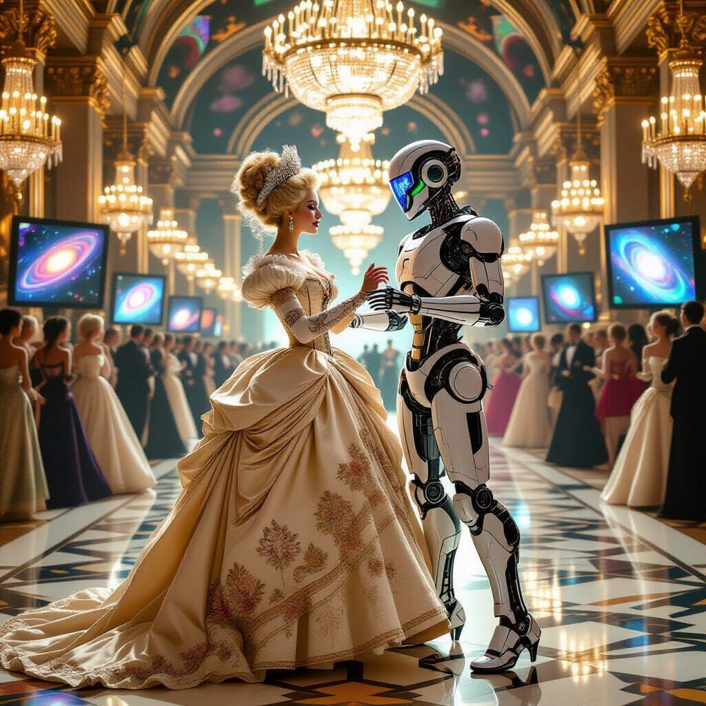 Marie Antoinette and Cyborg Dance in Art Nouveau Ballroom