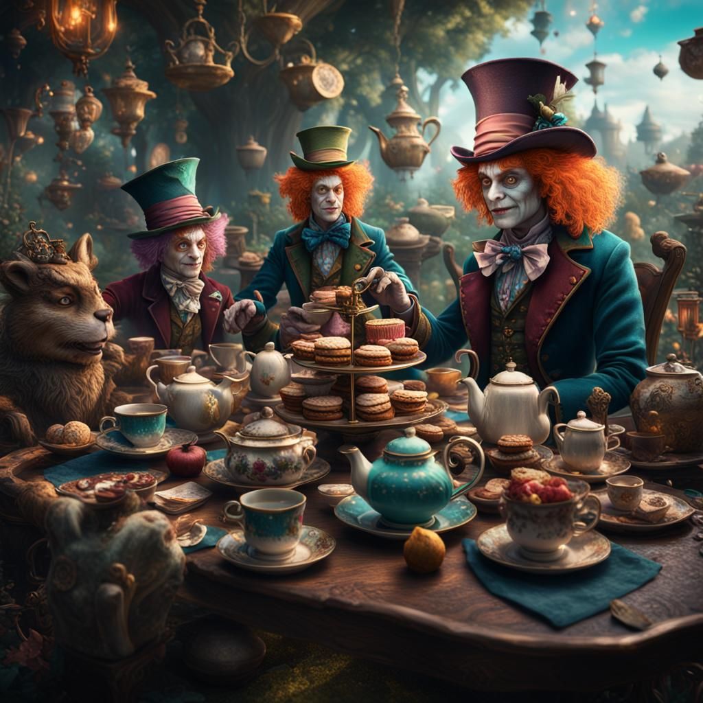 Fantastical Mad Hatter Tea Party in Detailed Matte Painting