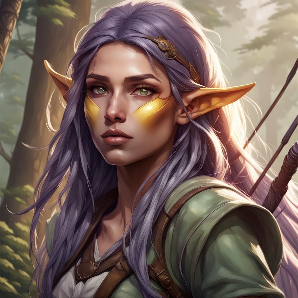 Wood Elf Rogue Archer Portrait in Digital Art Style