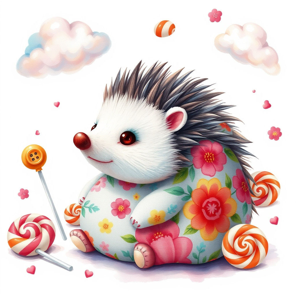 Cute Floral Hedgehog Stitched Fabric Toy Illustration
