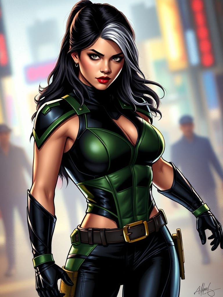 Superpowered Selena Gomez as Rogue in X-Men Comic Book Style