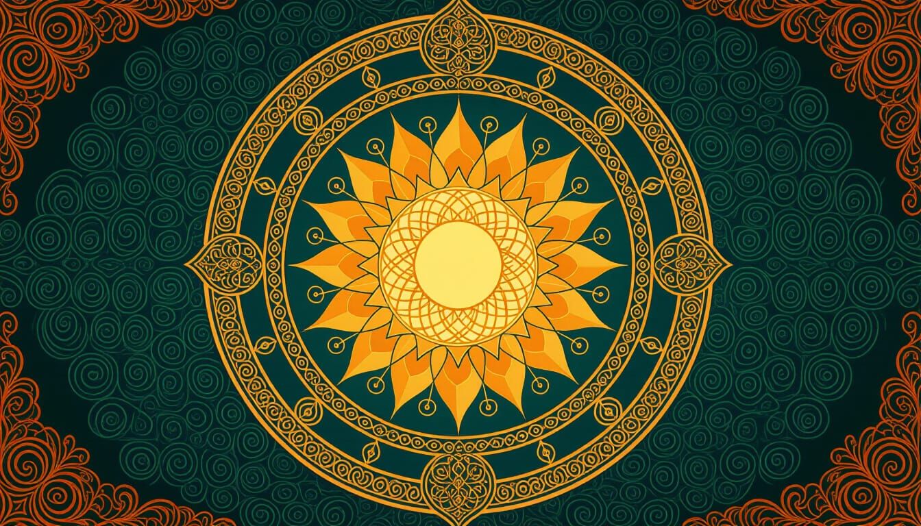 Ethereal Sun with Sacred Geometry in Art Nouveau Style