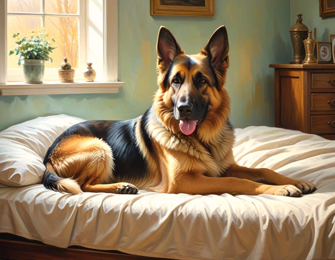 German Shepherd Guards Sleeping Toddler In Nursery