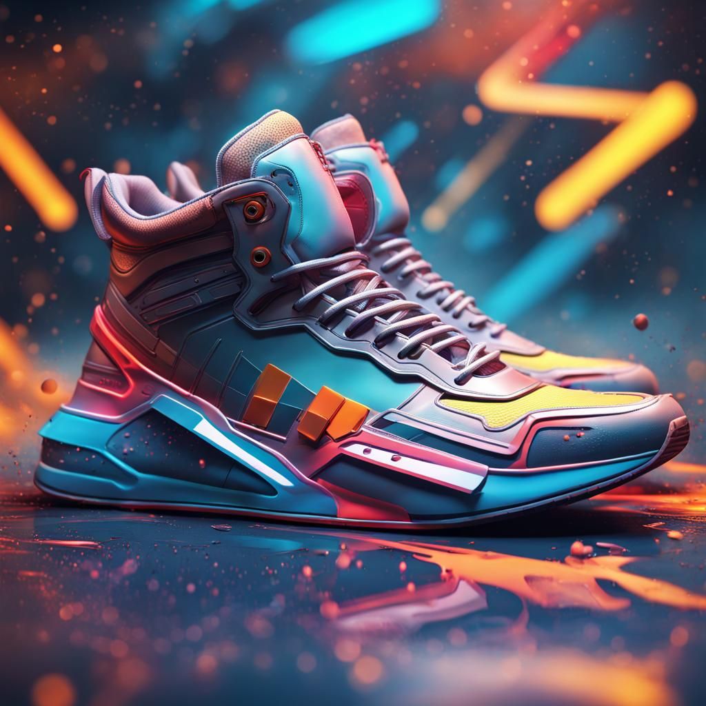 Hyperrealistic Futuristic Sneakers in Detailed Splash Art