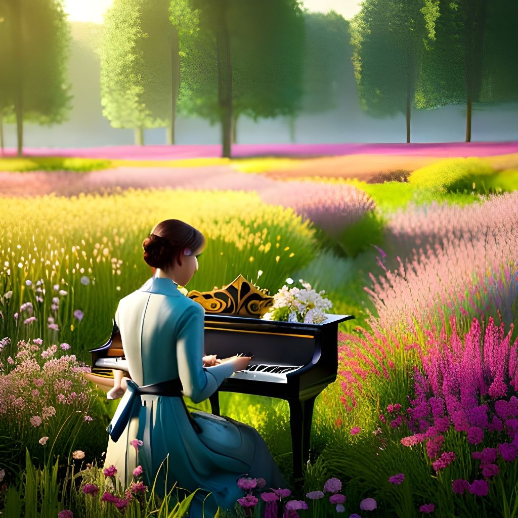 Virtuoso Plays Clavier in Blossoming Meadow