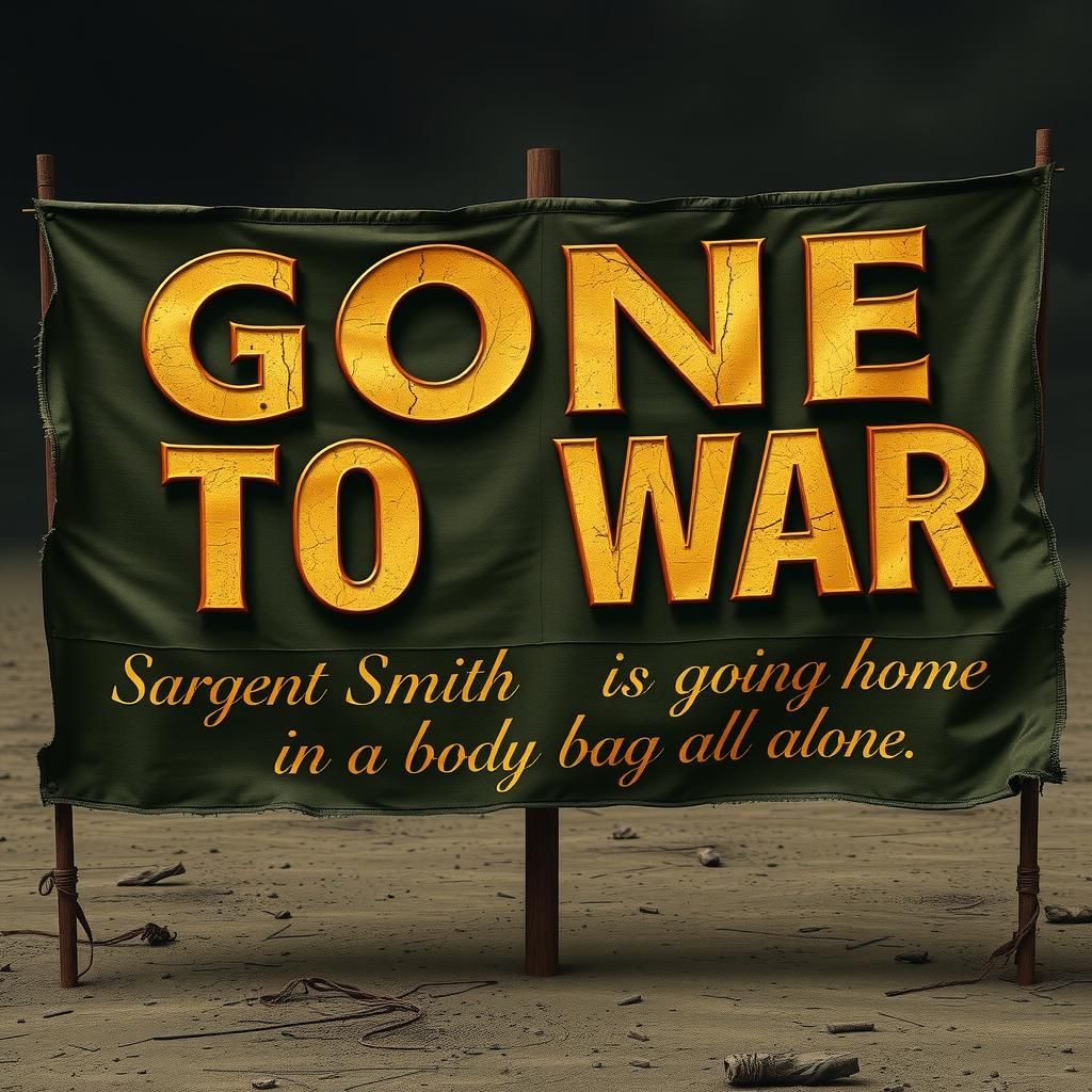 Desolate Wartime Banner: "Gone to War" in Gold