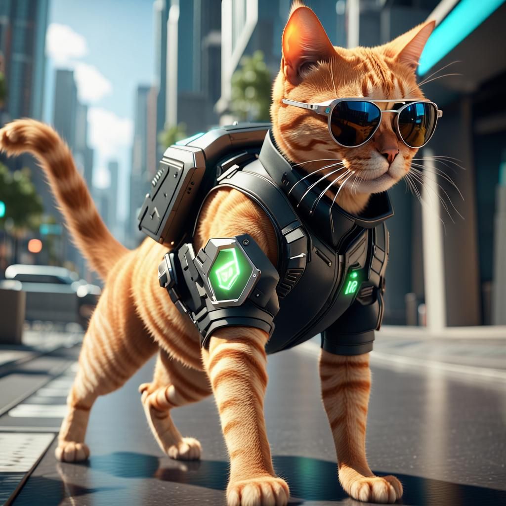 Futuristic Cat in a big city