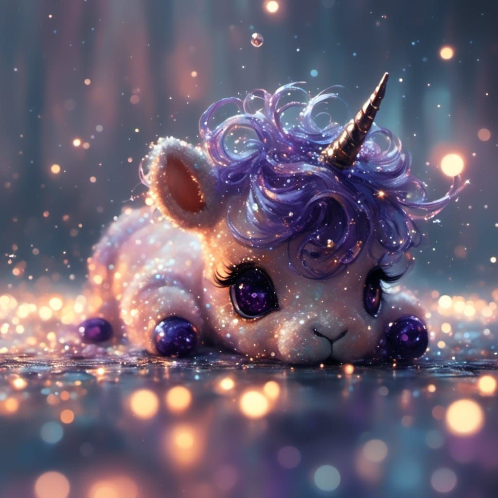 Purple Baby Unicorn in Gothic Romance Style