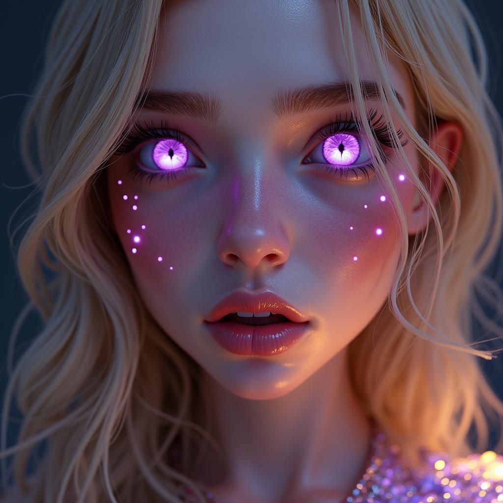 Blonde Woman with Violet Eyes: Digital Art Portrait