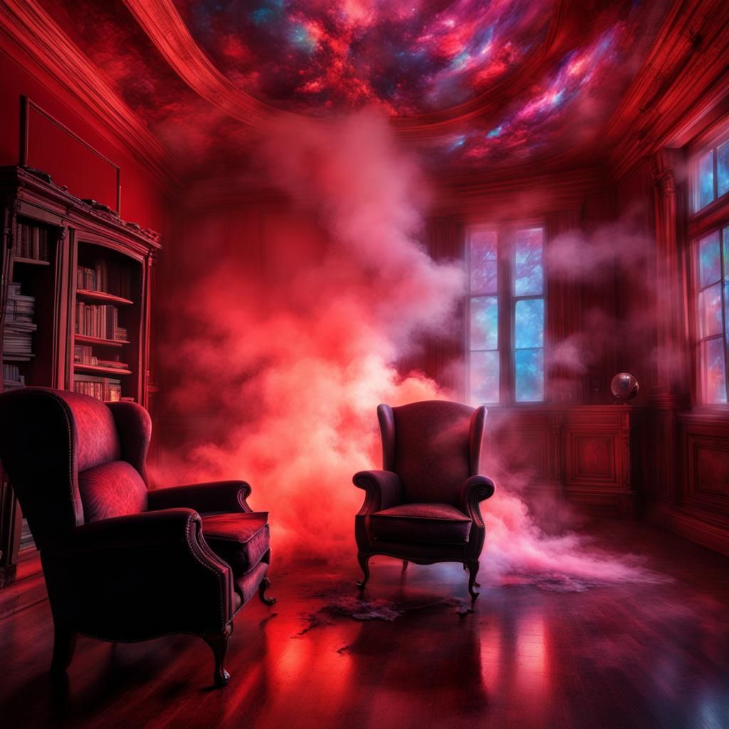 Ethereal Glowing Room with Red Mist and Smoke