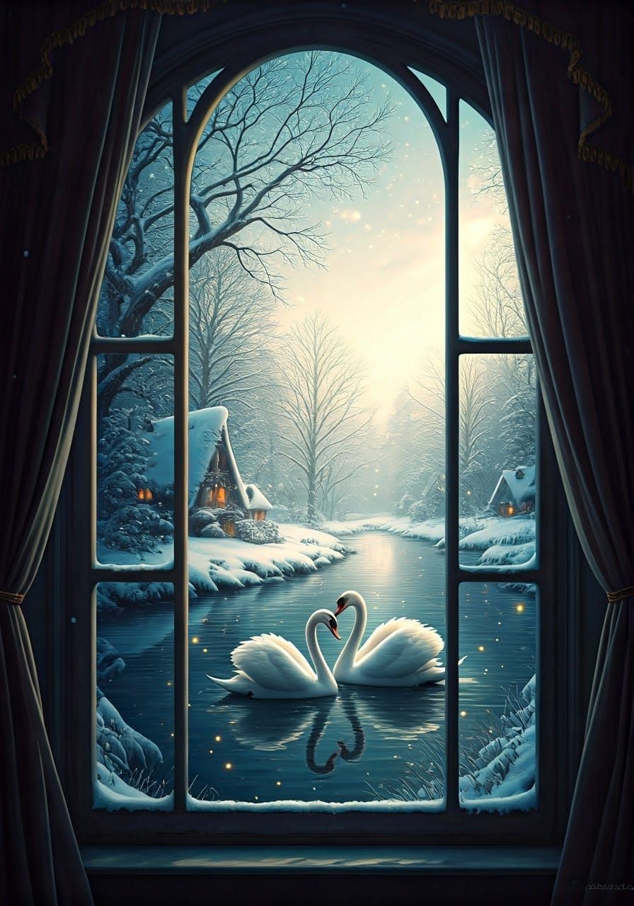 Ethereal Winter Wonderland Outside a Rococo Window