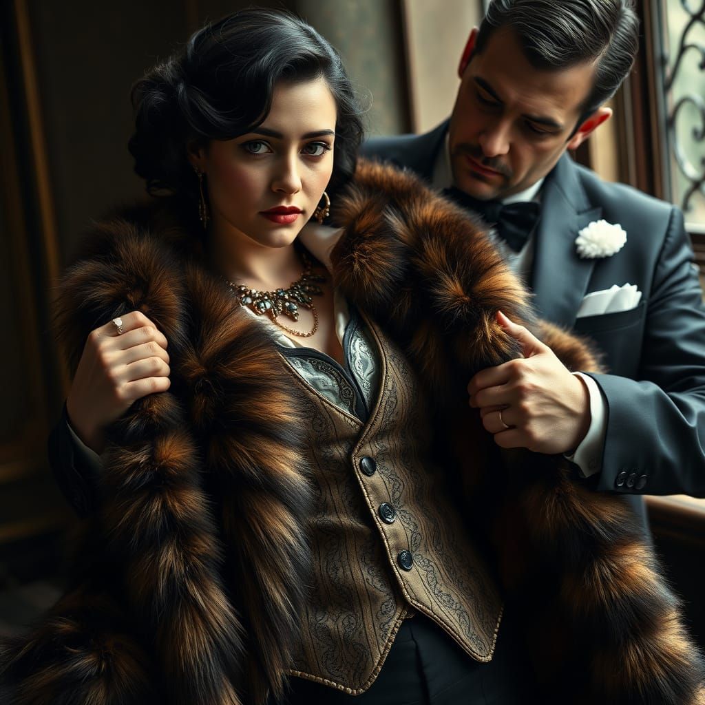 Elegant Woman Undressed in Art Nouveau Style