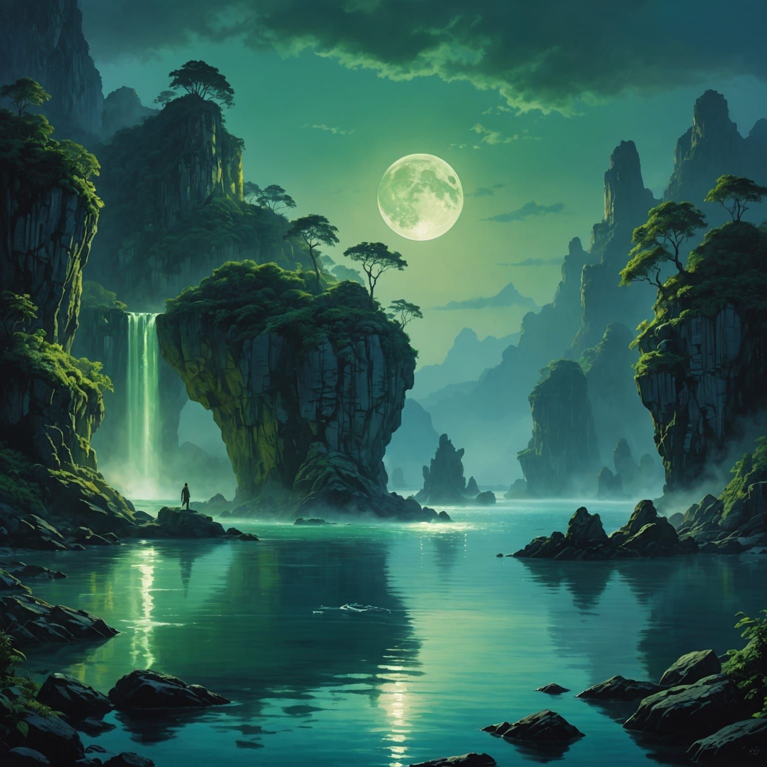 Mystical Lagoon with Mermaids: Astral Illustration