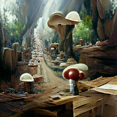 Mushroom Lane: Detailed Matte Oil Painting