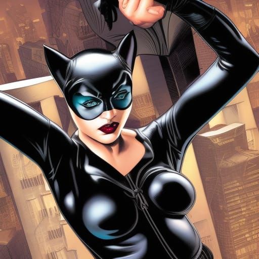 Catwoman and Batman Comic Book Portrait