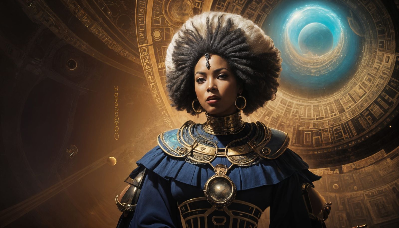Afrofuturist Vortex Sailor Portrait in Chiaroscuro Style