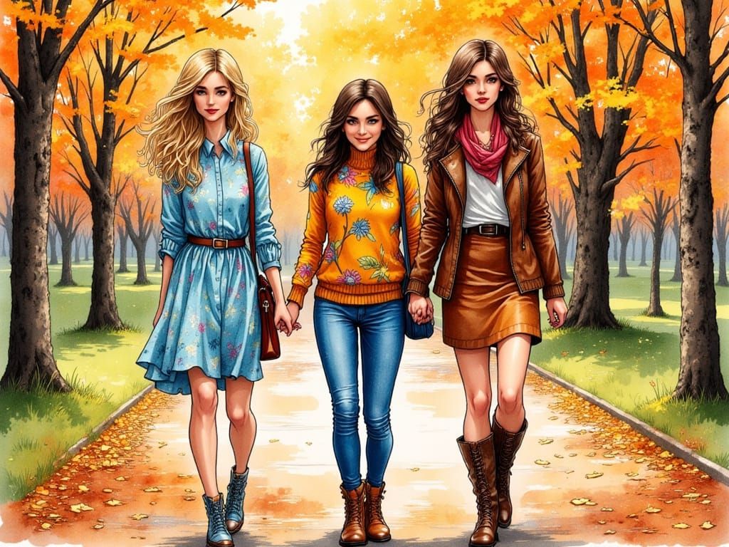 Fall Afternoon in Central Park: Ink Art Style