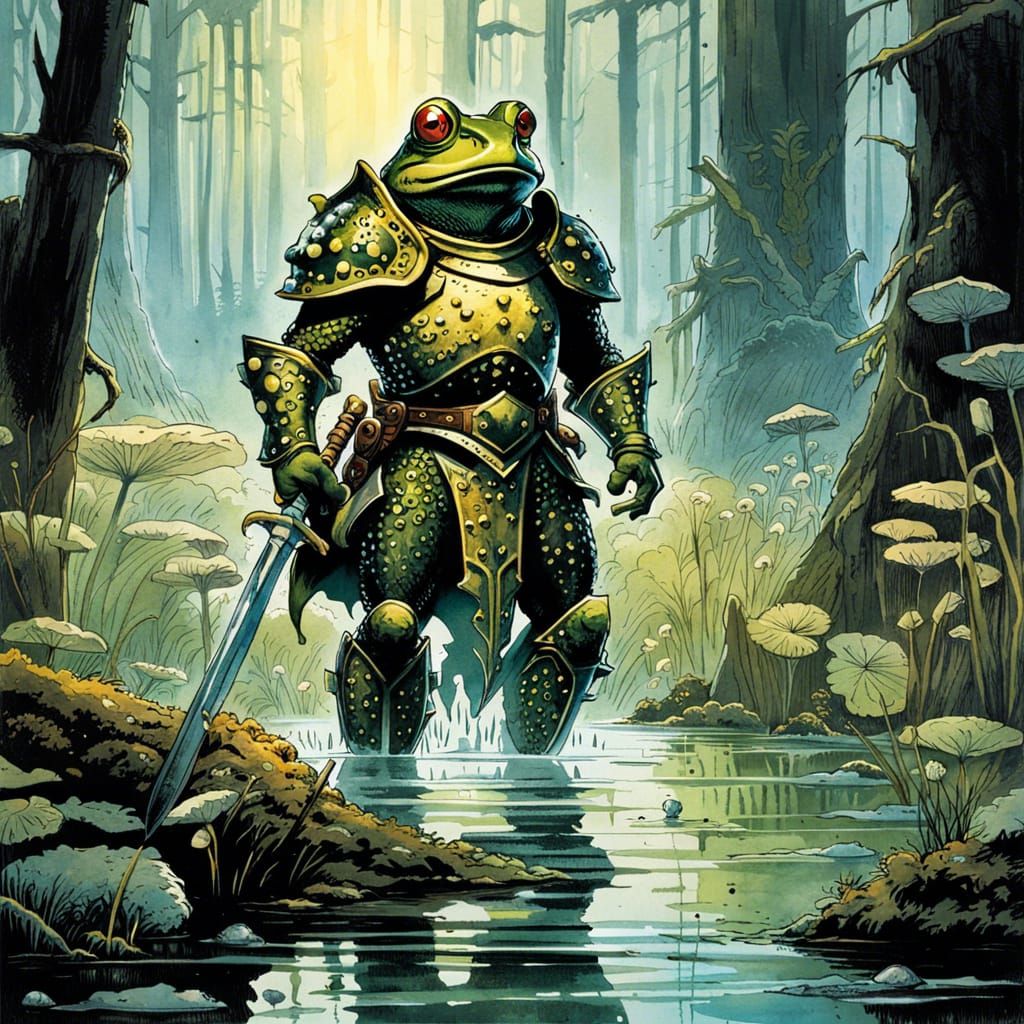 Frog Warrior Knight in Comic Book Style