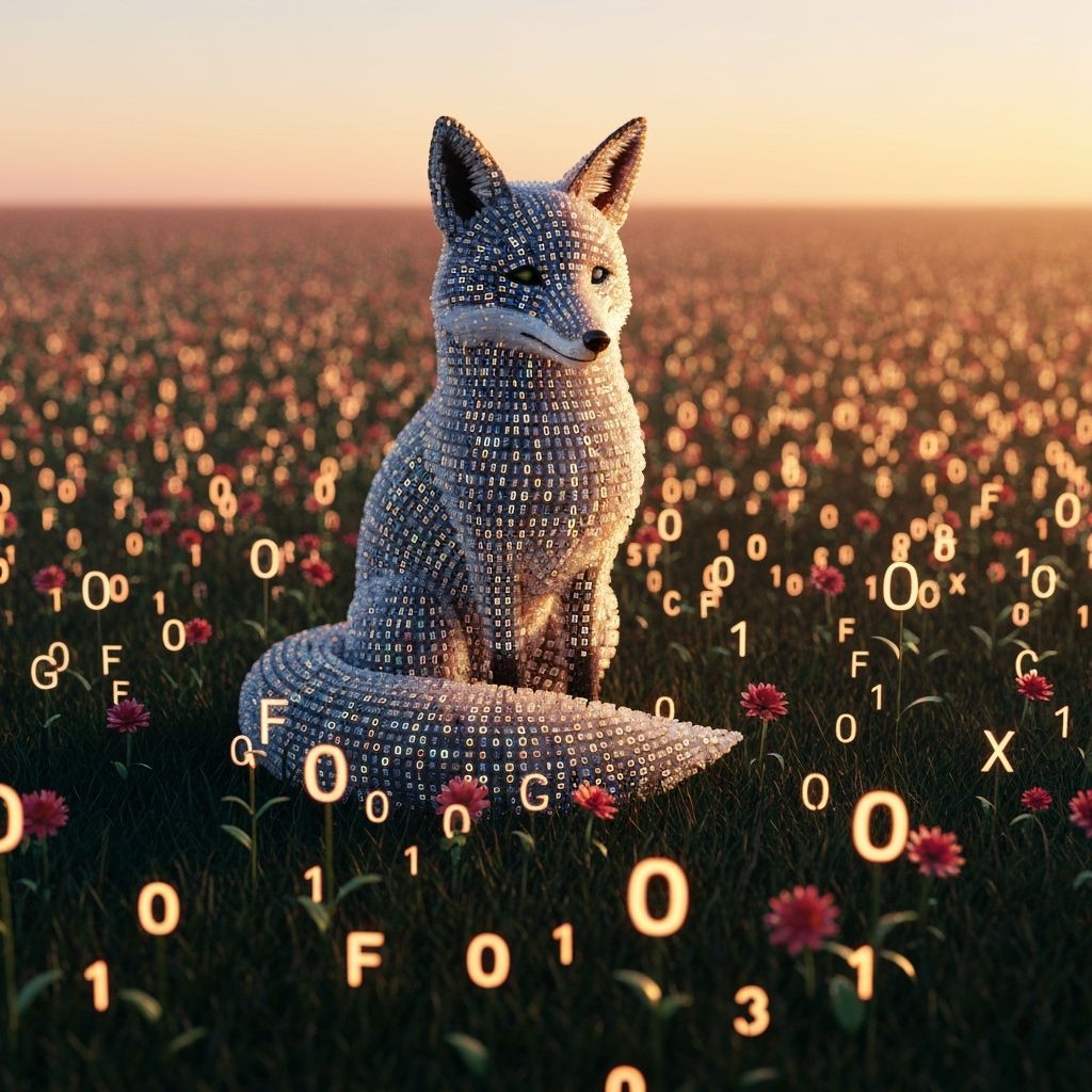 Digital Fox in Binary Sunset