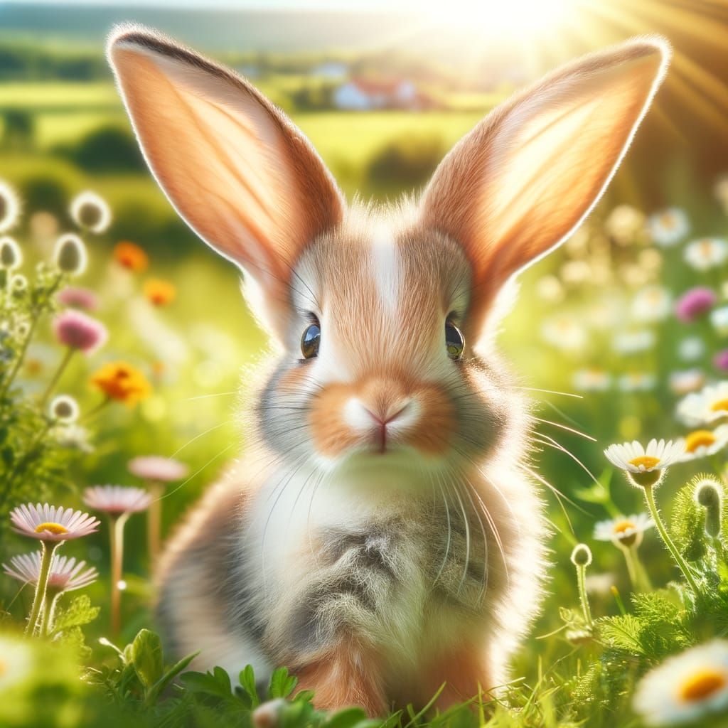 Adorable Bunny Listening in Wildflower Field