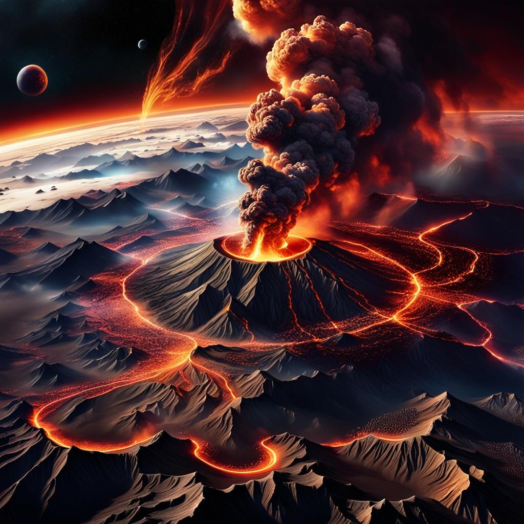 Volcanic Planet Seen from Orbit in Sci-Fi Art