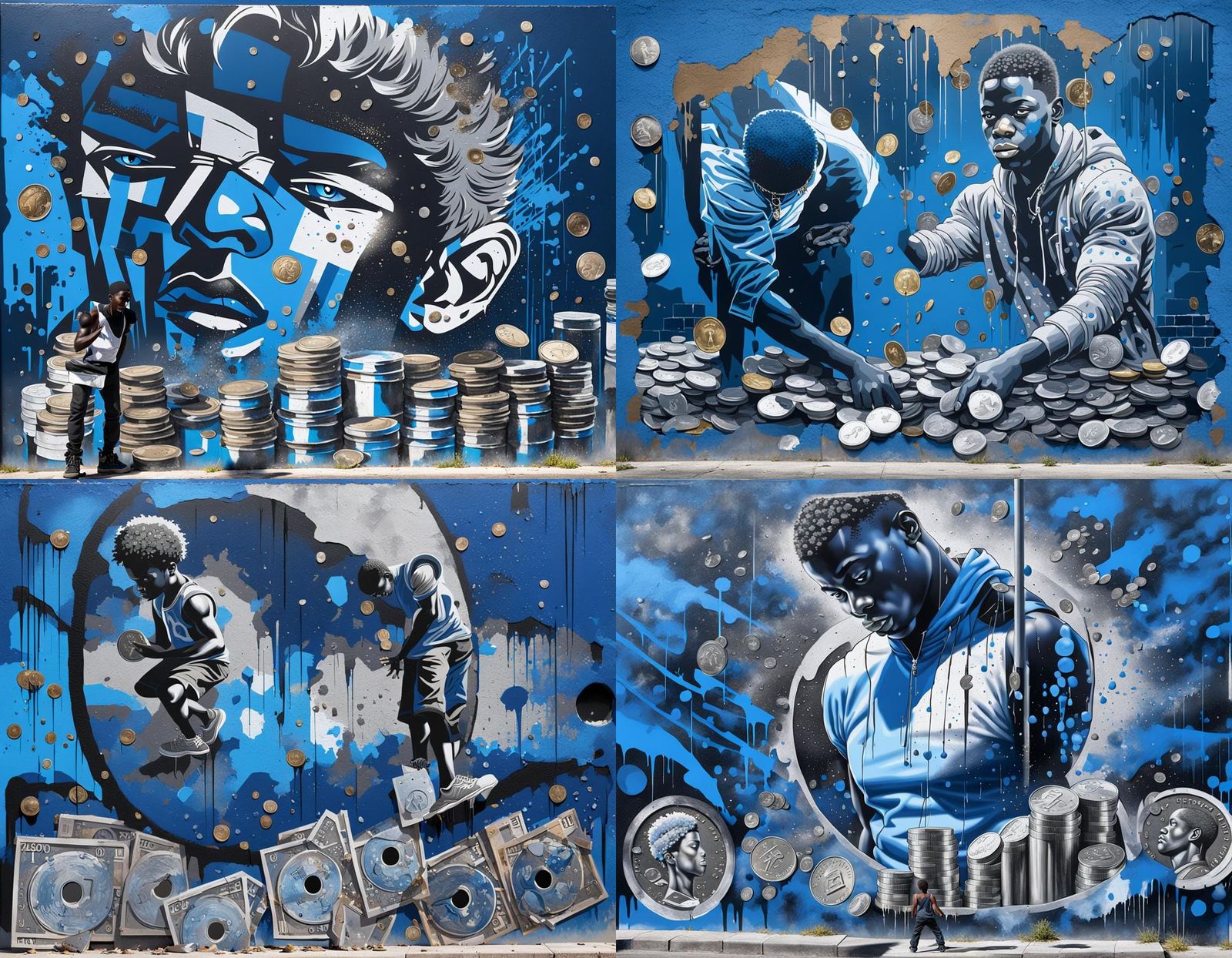 Boy Catching Quarters: Street Art in Comic Style