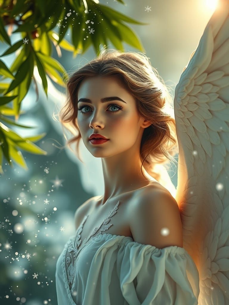 Ethereal Angel in Whirling Vortex of Starlight