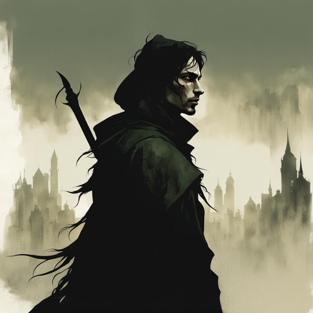 Elven Rogue Double Exposure Portrait in Cityscape