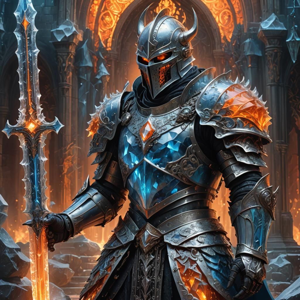 Knight in Crystal Armor Impales Demon in Fantasy Painting