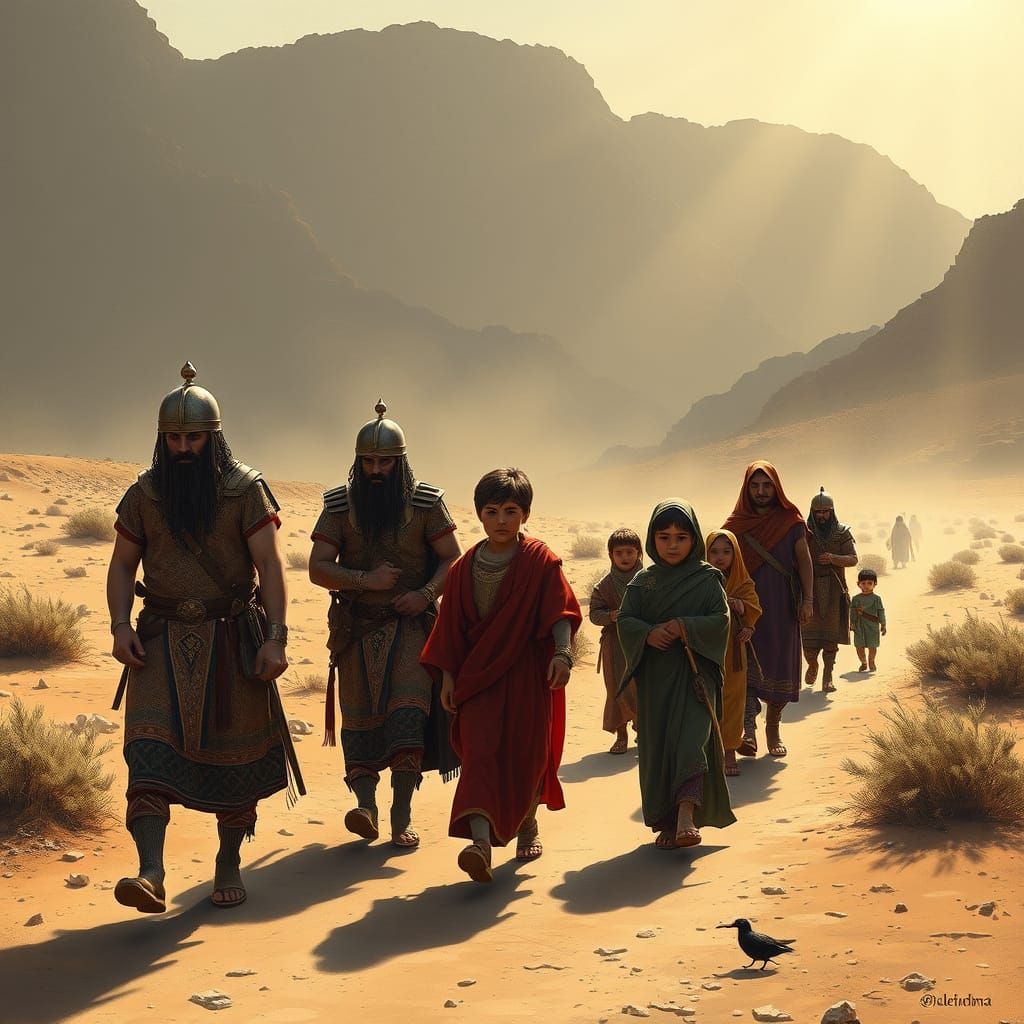 Assyrian Warriors Escort Children Through Ancient Mesopotami...