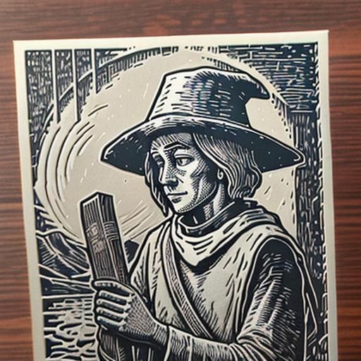 Pilgrim's Progress Traveler in Linocut Style