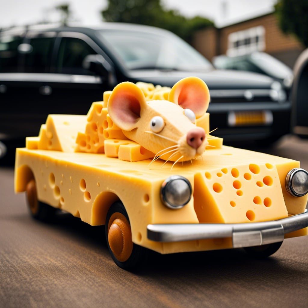 Cheese Car with Giant Rat Driver Photo