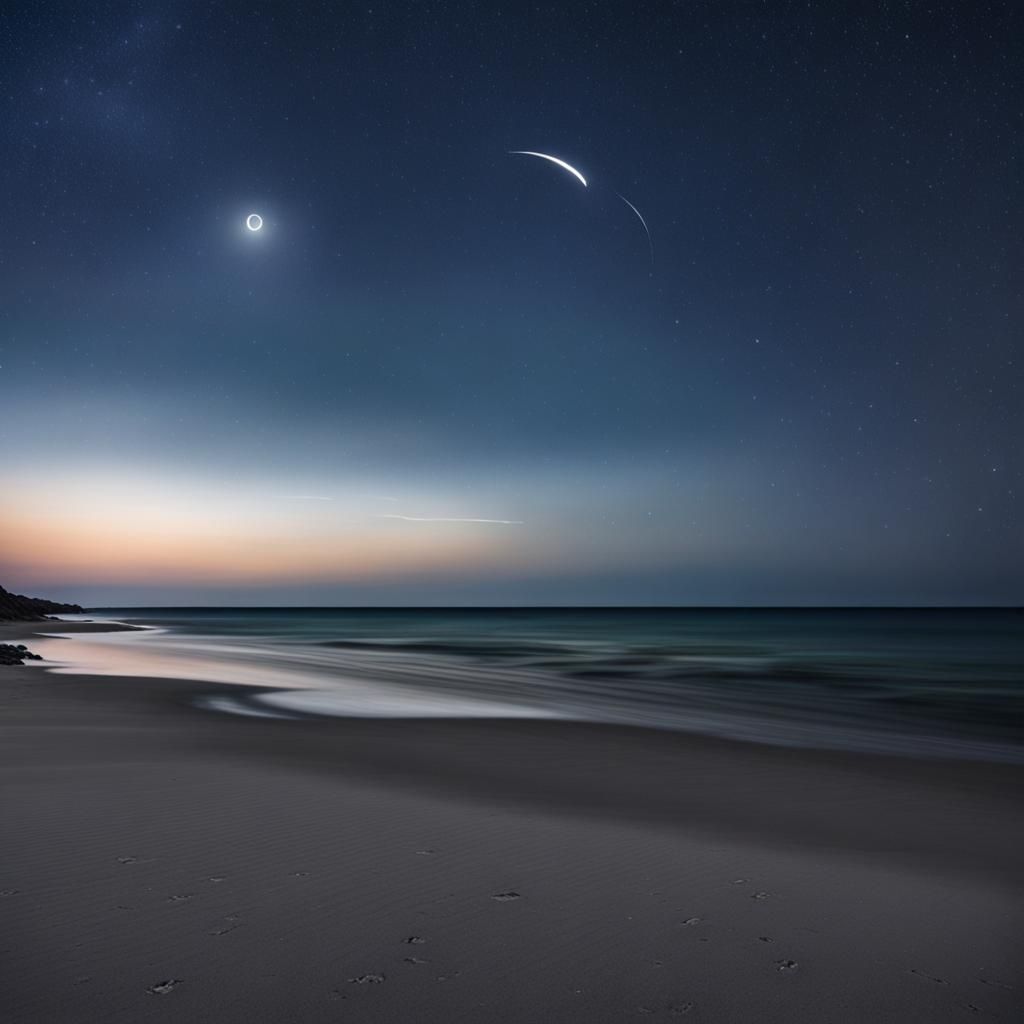 Night Sky Timelapse at Beach with Crescent Moon