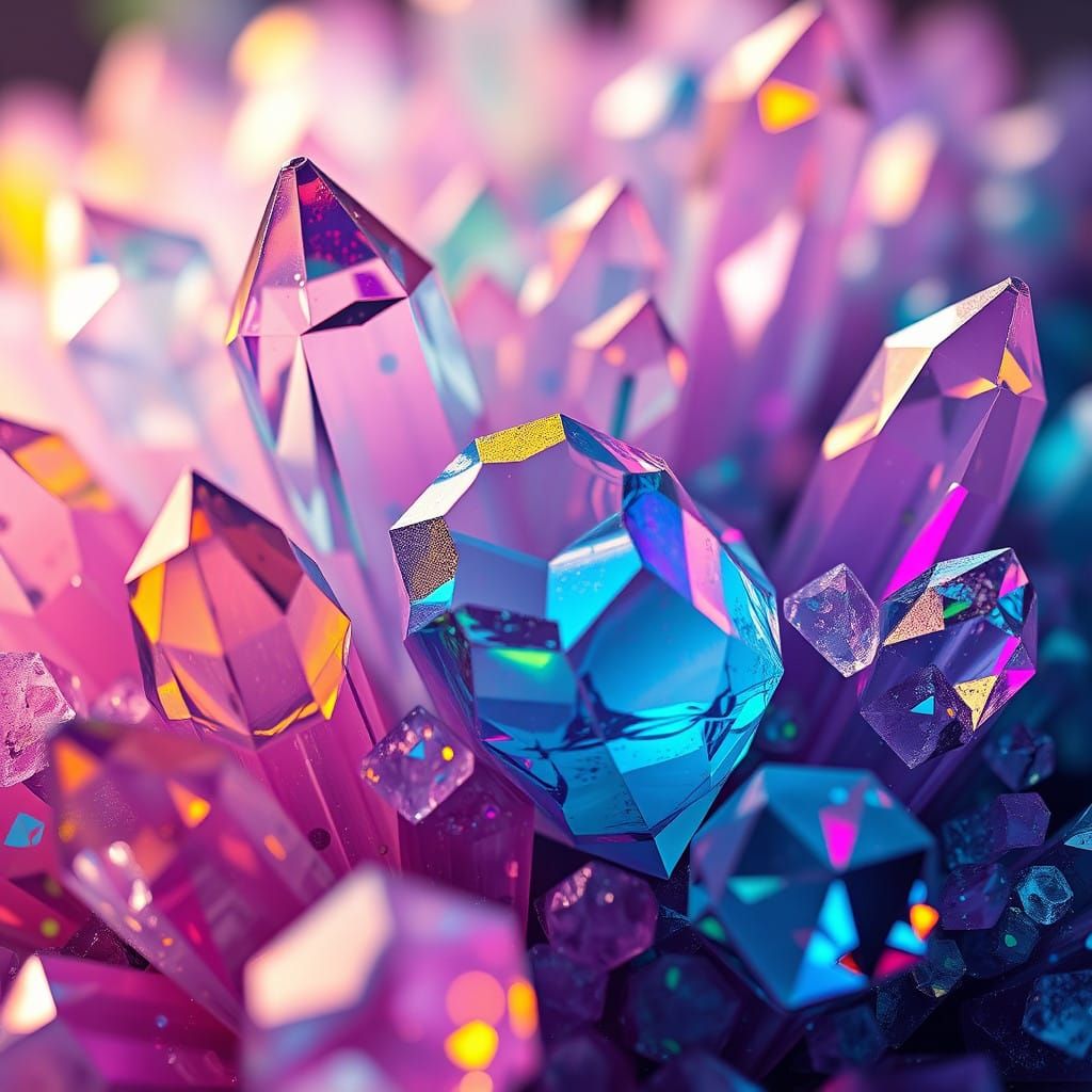Vibrant Faceted Crystals in Hyper-Realistic Style