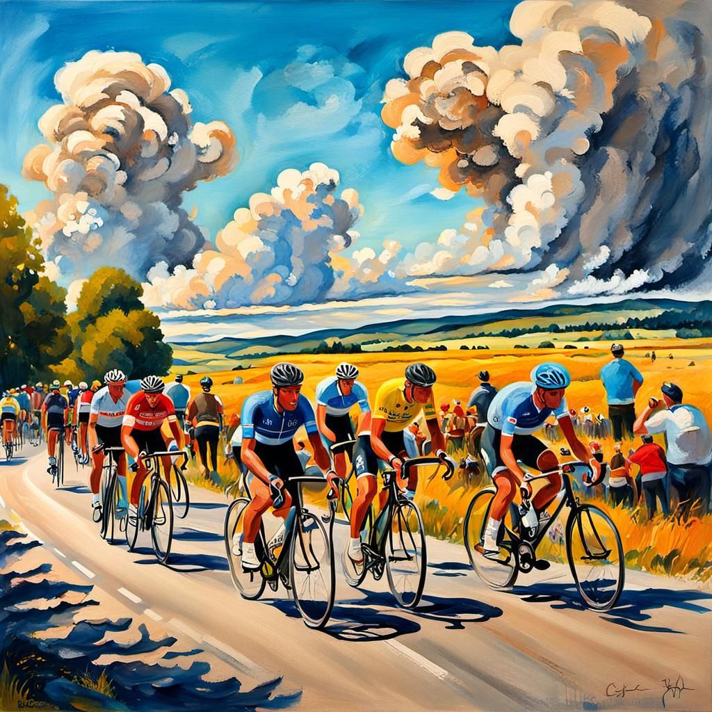 Tour de France Smokers: Vibrant Oil Painting