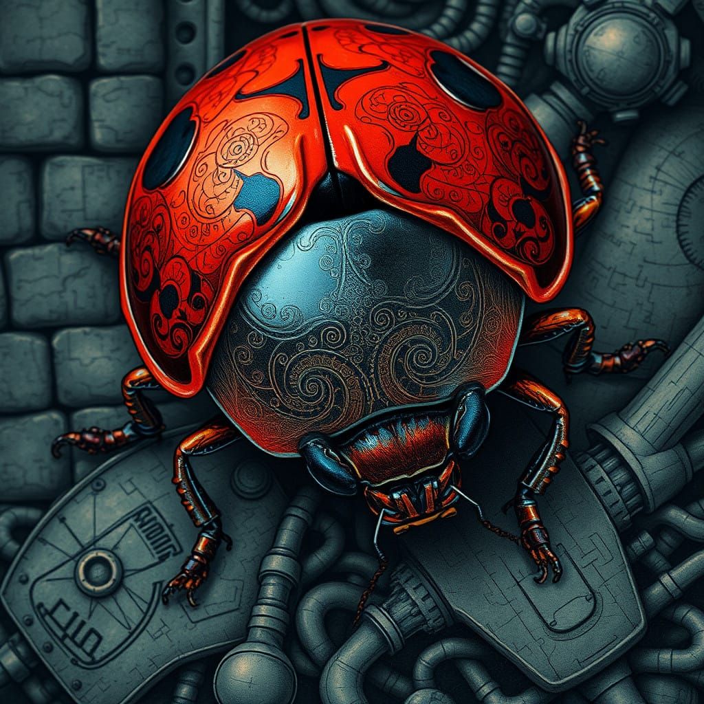 Ladybug in Medieval Gothic Cyberpunk Style