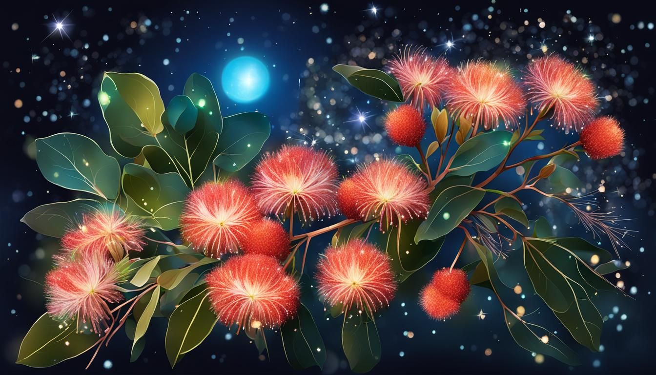 Luminous Bouquet of Flowering Gum at Night