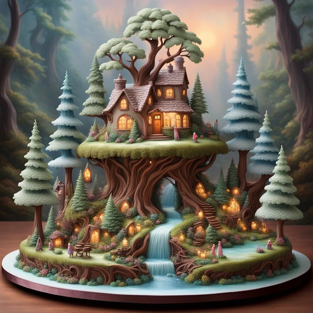 Enchanted Forest Cake Sculpture: A Hyperdetailed Fantasy